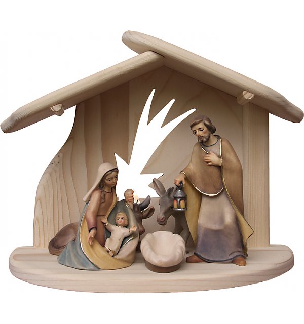 8091 - Holy Family with Stable star Donkey Ox COLOR